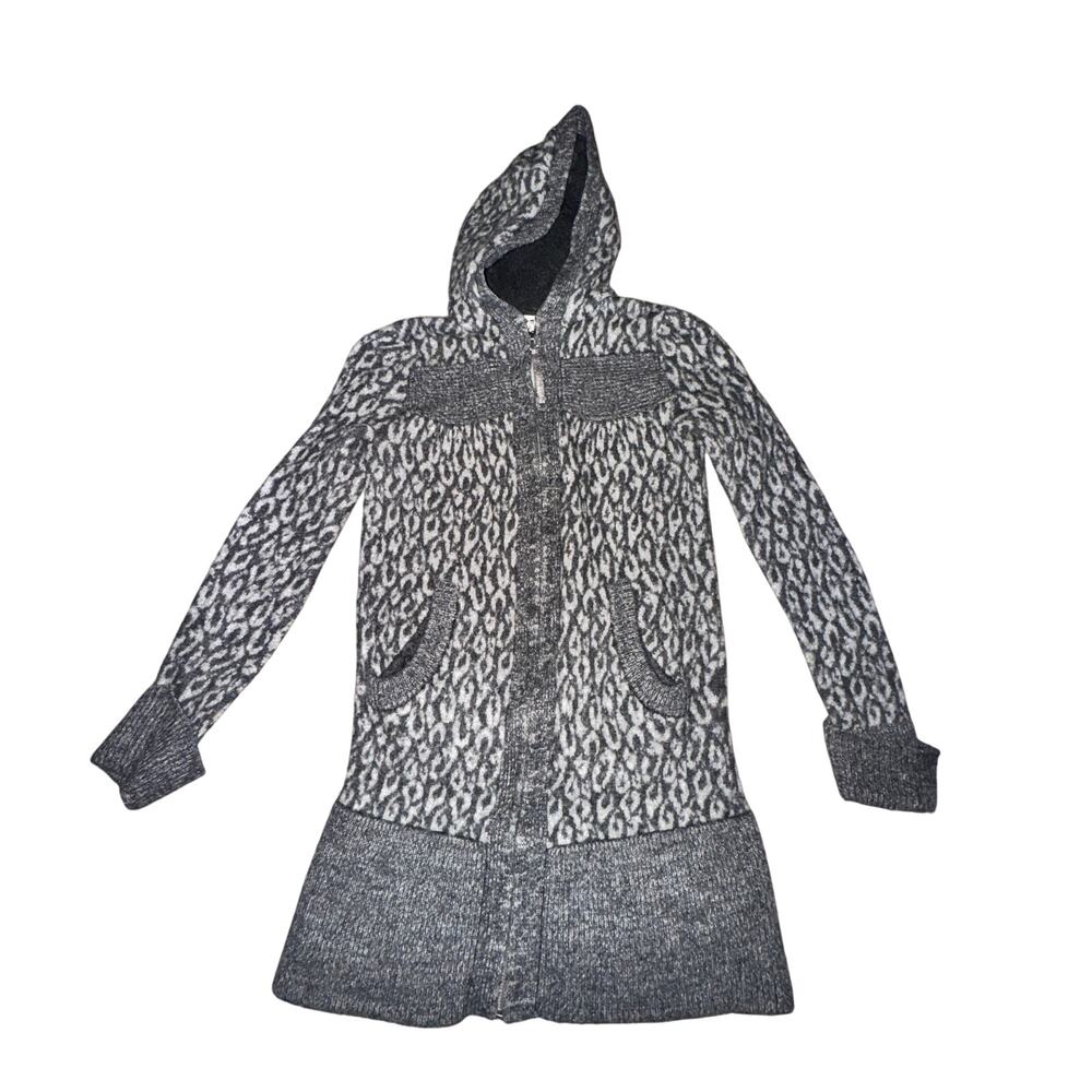 Rebecca Taylor Cardigan Women's Size S Gray Black Full Zip Hooded Pockets Wool